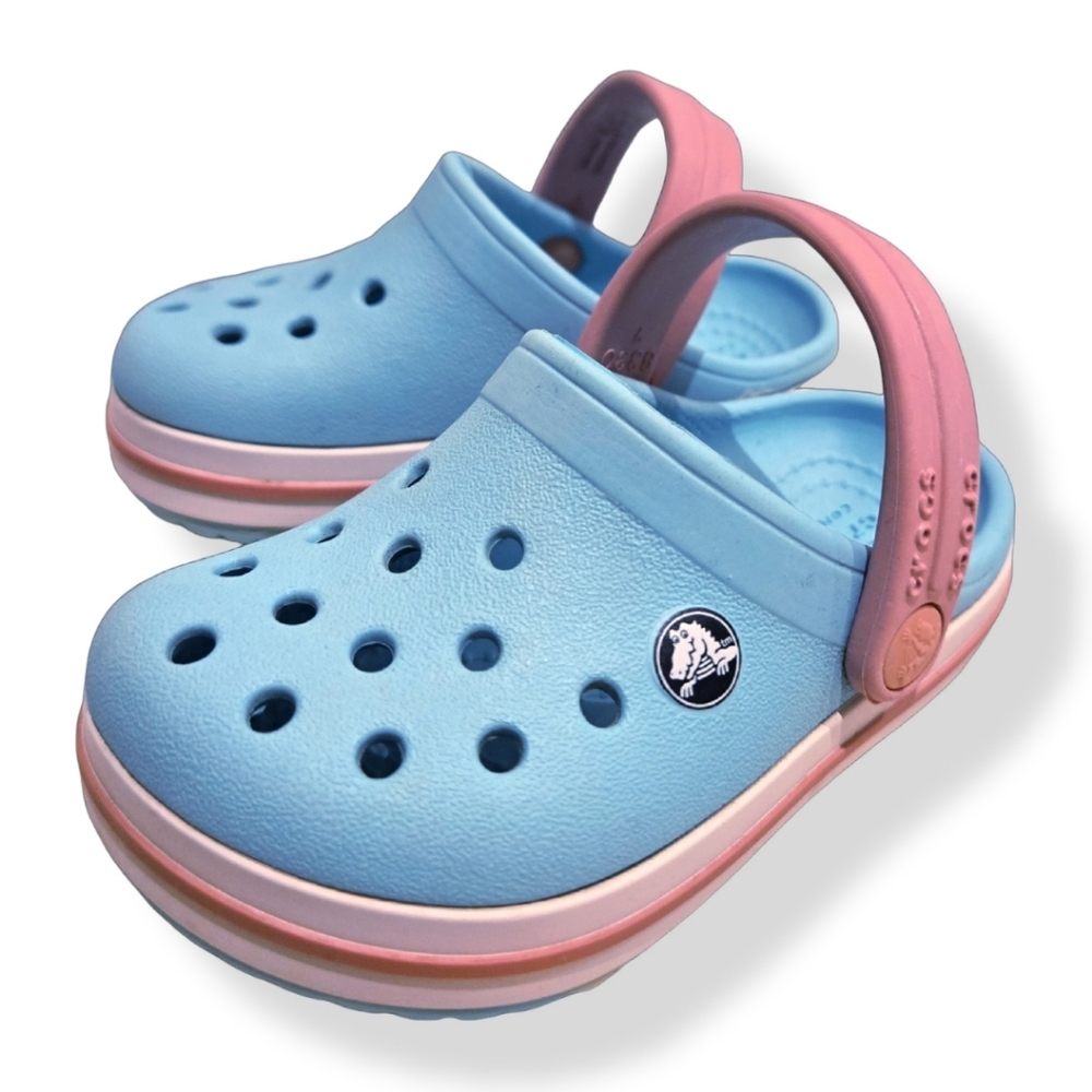 Like New CROCS Crocband Clog Kids – Rare Ice Blue/White Color – Size C5 - Picture 2 of 9